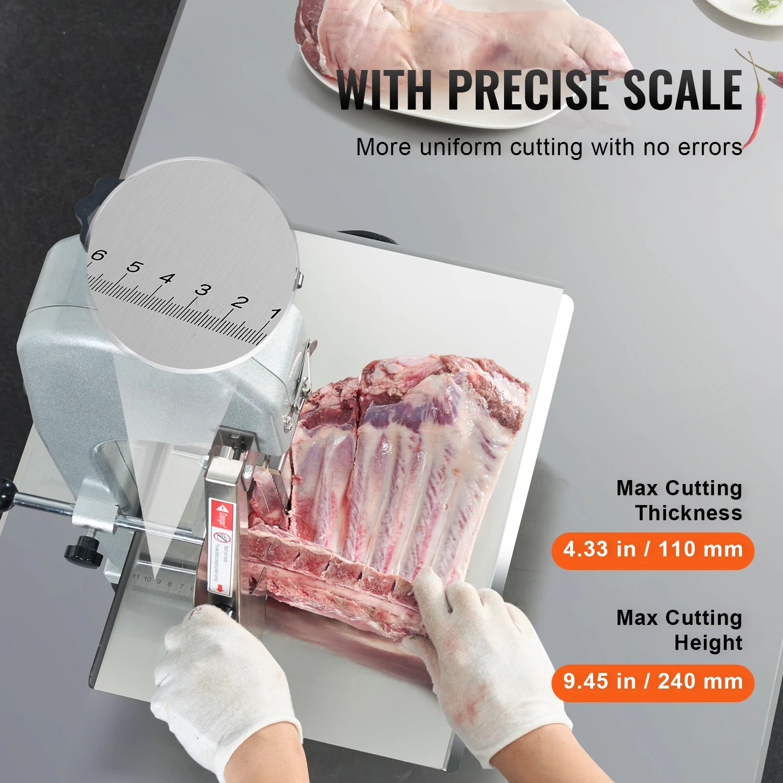 SucceBuy Commercial Electric Meat Bandsaw 650W 1800W Stainless Steel Countertop Bone Sawing Machine Frozen Fish Cutter for Pork