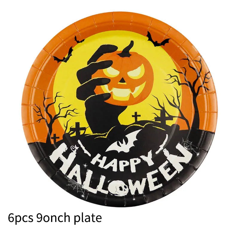 Halloween Themed Disposable Tableware Cups 7 Inch Plates 9 Inch Plates Halloween Party Decoration Supplies Festival Supplies