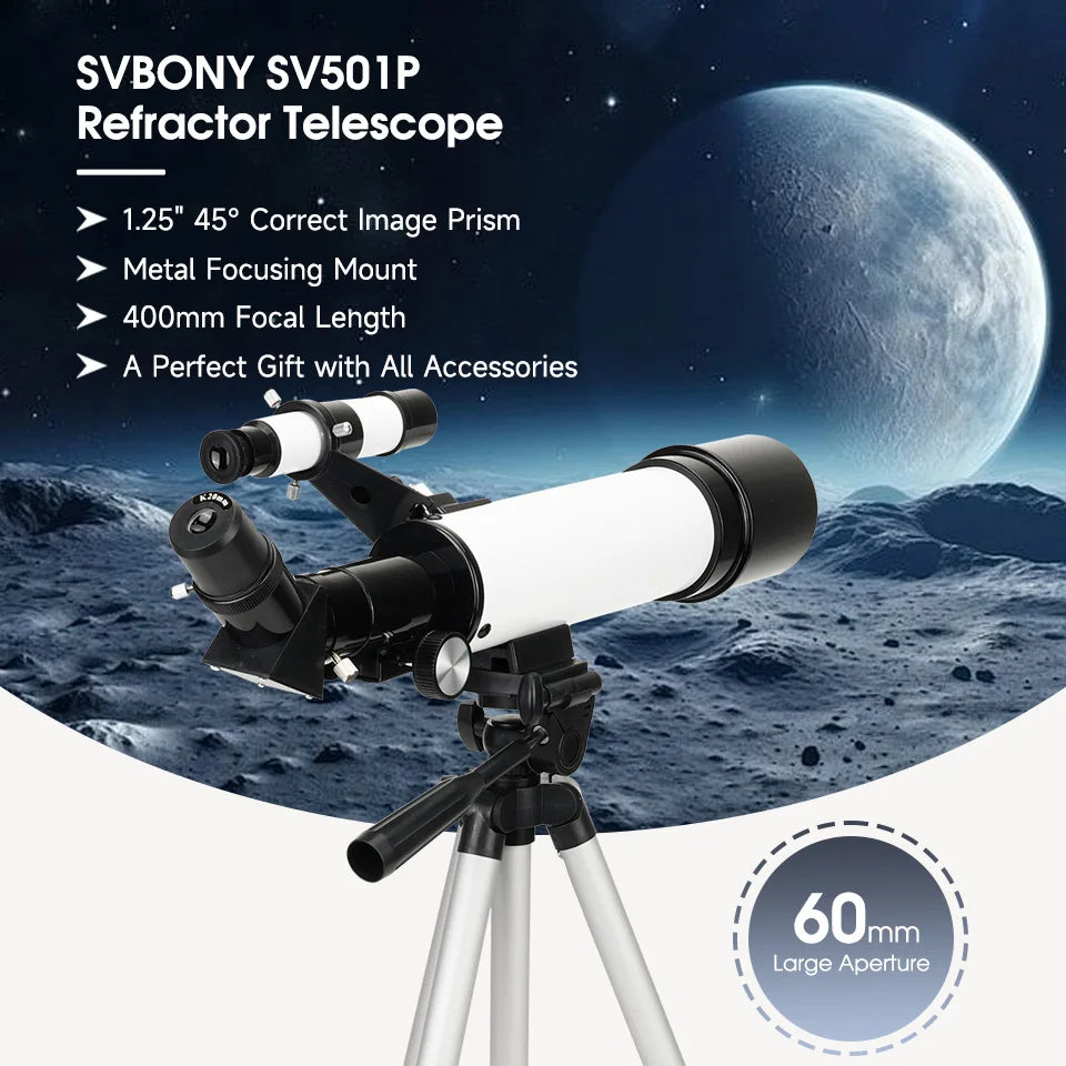 Svbony SV501P 60/70mm Astronomical Telescope Sets,for Planetary and Moon Observation,Gift for  Kids,Beginners and Students
