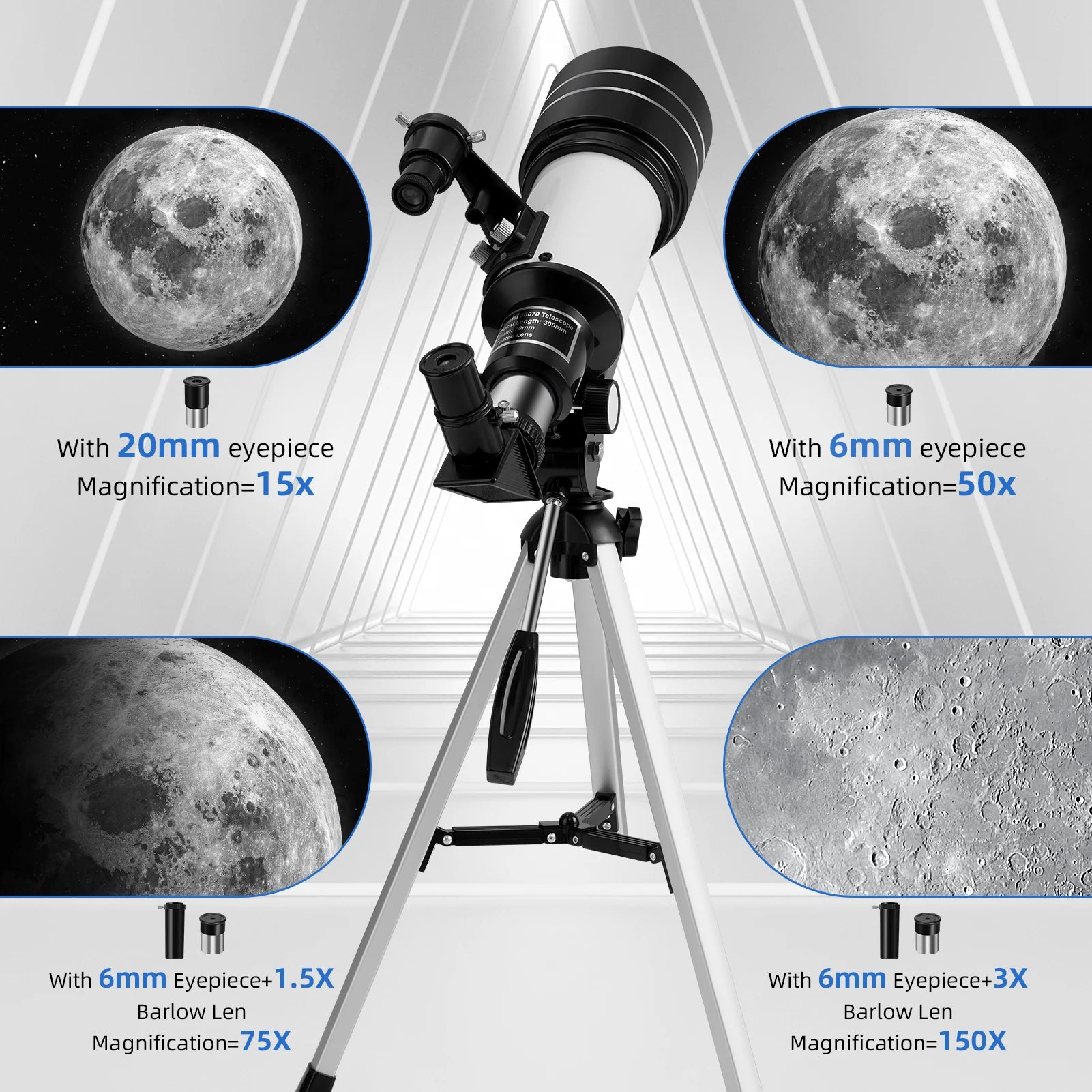 Astronomical Telescope With Finderscope For Child Beginner 150 Times Zoom High-definition Moon Viewing Telescope With Phone Rack