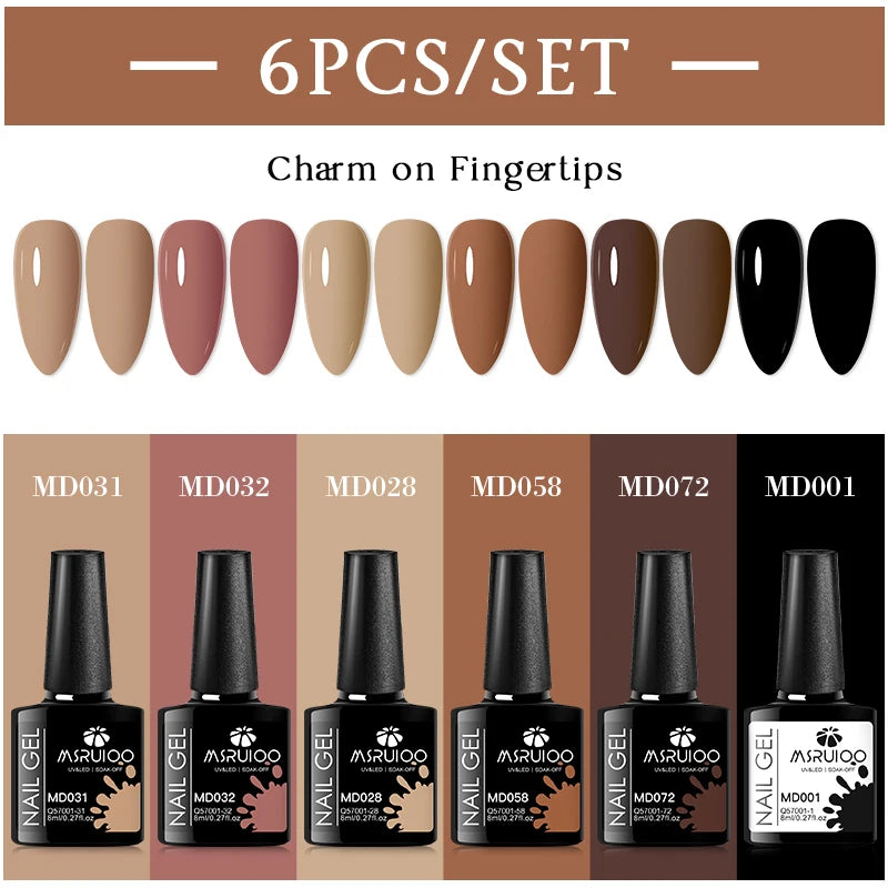 MSRUIOO 6pcs Nude Pink Gel Nail Polish Set Glitter Colorful Semi Permanent UV Gel Kits DIY Nail Art Painting Varnish Manicure