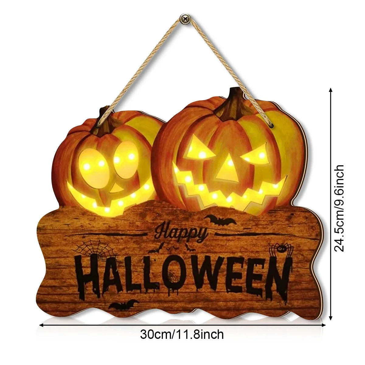 Light up the wooden Halloween sign with two jack-o'-lantern pumpkin lanterns for festive home decoration
