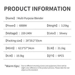 6000W Heavy Duty Commercial Blender Food Processor Stationary Mixer Ice Smoothies for Kitchen High Power Juicer Blender BPA Free