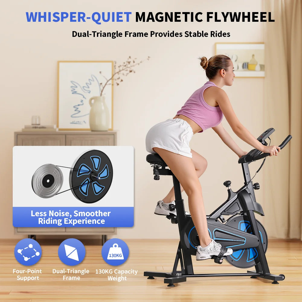 Formill QK116 Indoor Magnetic Spinning Bike, 6KG Flywheel Home Exercise Bike with LCD Display, Adjustable Resistance, Quiet Belt