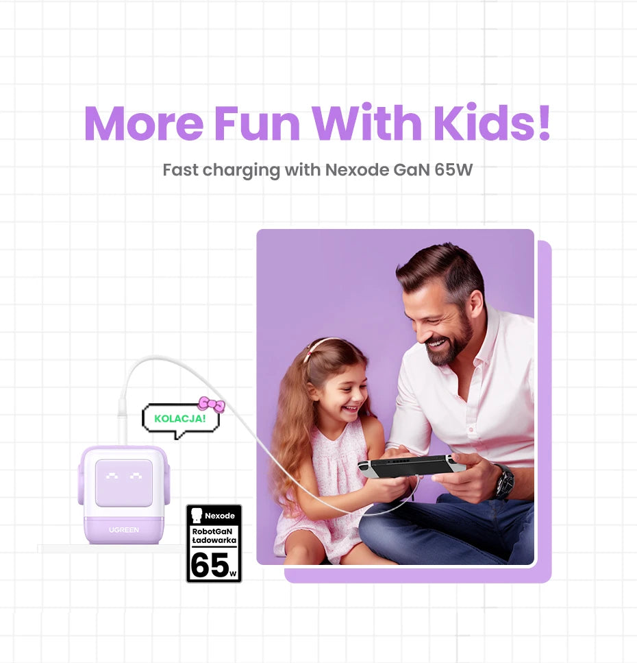 UGREEN 65W GaN Charger Uno Robot Design Quick Charge 4.0 3.0 PPS for iPhone 17 16 Pro Macbook Air Laptop Tablet PD Fast Charger