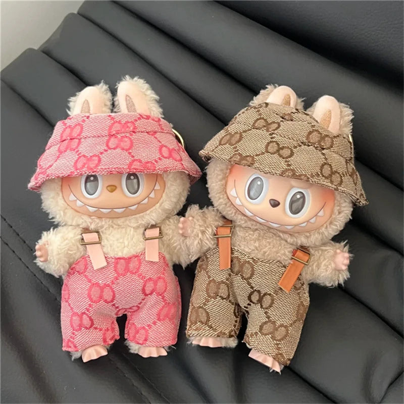 17cm For Labubu Doll Clothing Skirt Bowhair Accessory Set Retro Bib Pants Clothes Luxury Messenger Bag Shoes Set Sitting Party