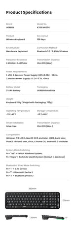 UGREEN Keyboard Wireless Bluetooth & 2.4GHz Russian/Korean/English Keycaps for Laptop MacBook iPad PC Tablet Bluetooth Keyboard