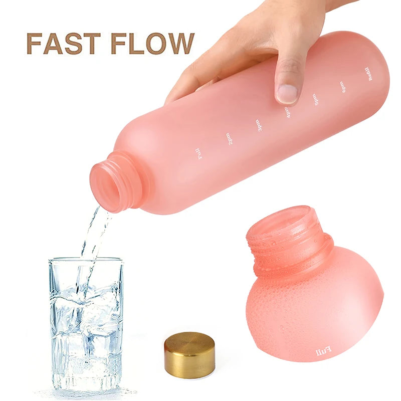 1000ML Bottle With Time Marker Motivational Reusable Fitness Sports Outdoors Travel Cycling Leakproof BPA Free Frosted Bottle