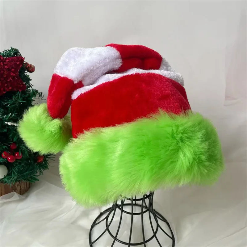 Splicing Christmas Santa Hat Xmas Long Plush Holiday Red Hat For Woman And Man Unisex 2025 New Year Festive Party Supplies Gifts