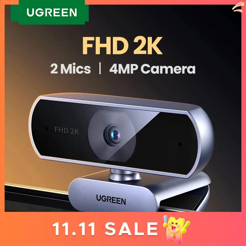 UGREEN USB Webcam 2K HD Mini Webcam For Laptop Computer Web Camera Dual Microphones for Youtube Zoom Video Calling 30fps web cam