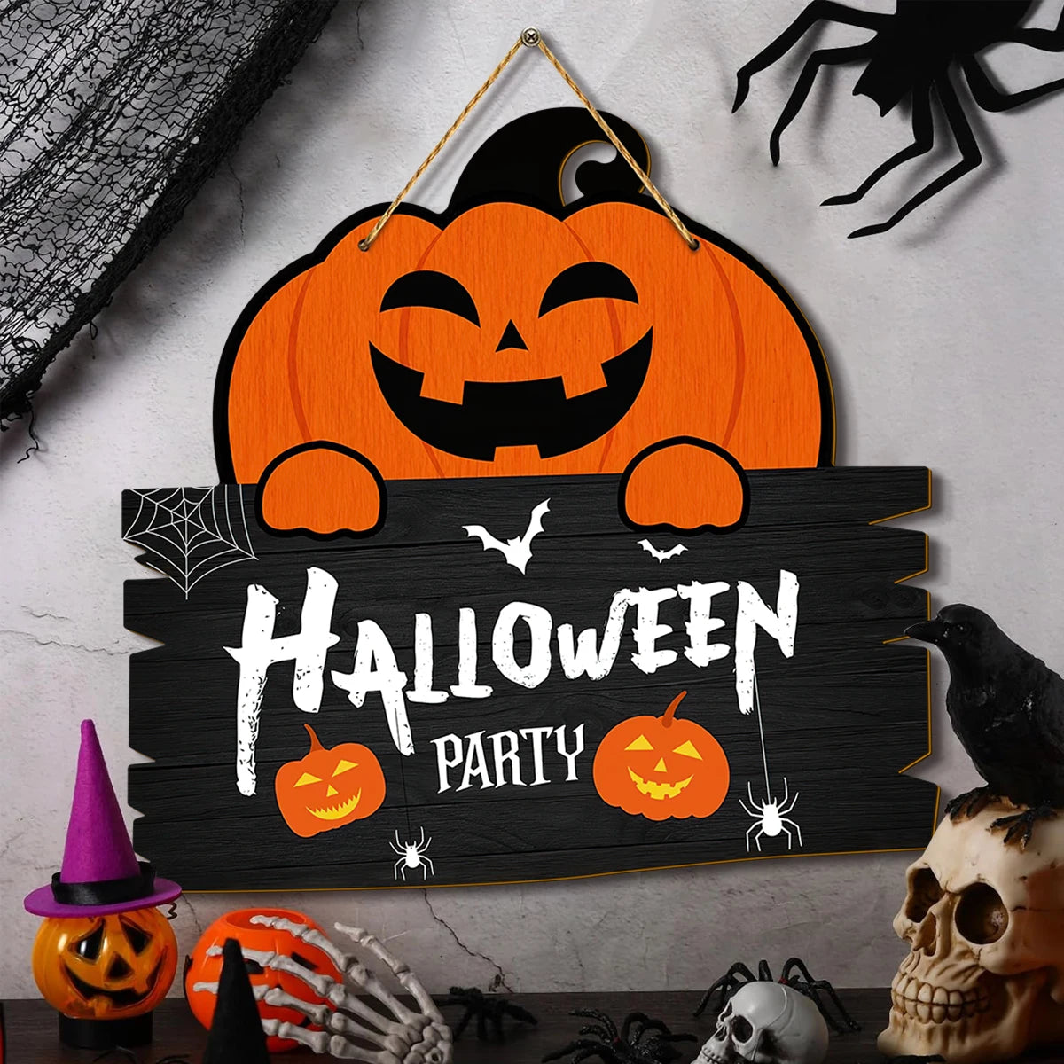 Halloween Party Wooden Sign Decor with Jack - o'-lantern Design, Perfect for Halloween Home Decoration