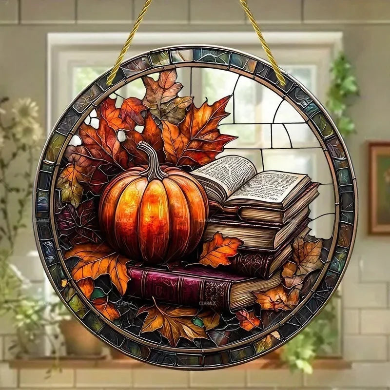 2D Halloween pumpkin circular acrylic sign, suitable for windows, porches, classrooms, courtyards, Halloween decorations, gifts