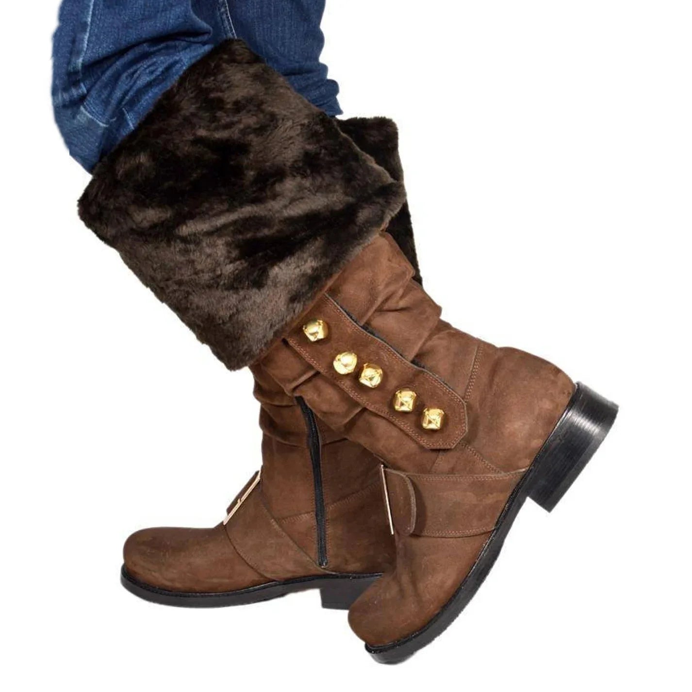 Christmas Santa Claus Boots Men Cosplay New Year Red Black Leather Shoes White Plush Cuffs Foot Halloween Xmas Winter Boots