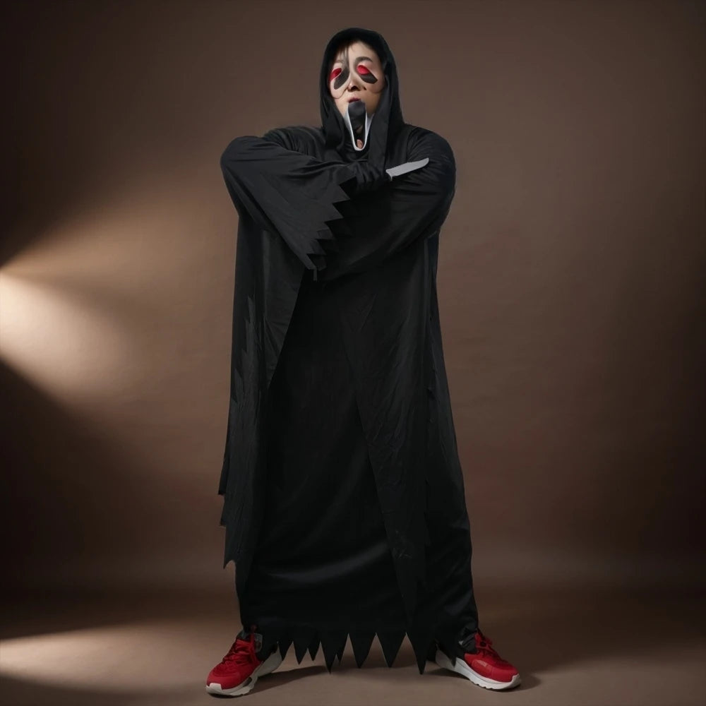 Adult Halloween Scream Ghost Costume Reaper Cosplay Death Dress up Props for Prom Men Horrible Movie Halloween Carnival Suit
