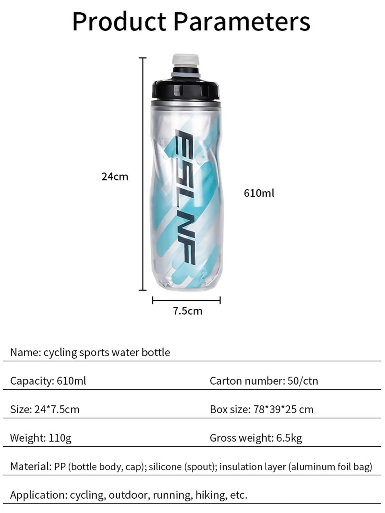610ML Cycling Keep Cold Water Bottle MTB Road bike Portable Cup Lightweight Outdoor Cycling Water bottle Bike Accessory