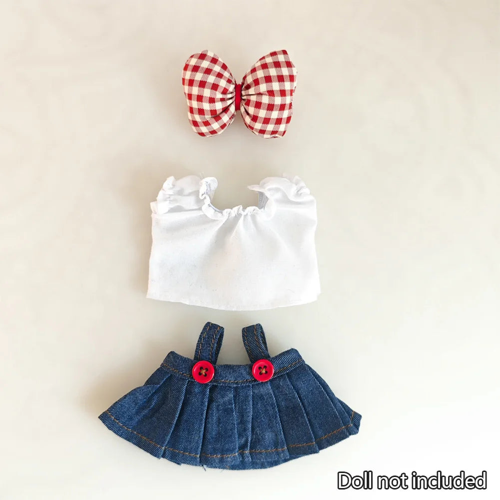 Mini Doll'S Clothes Outfit Accessories for 15-17cm Ropa Labubu & 10cm Cotton Doll Love Hoodie Pink Yarn Skirt Clothing no doll