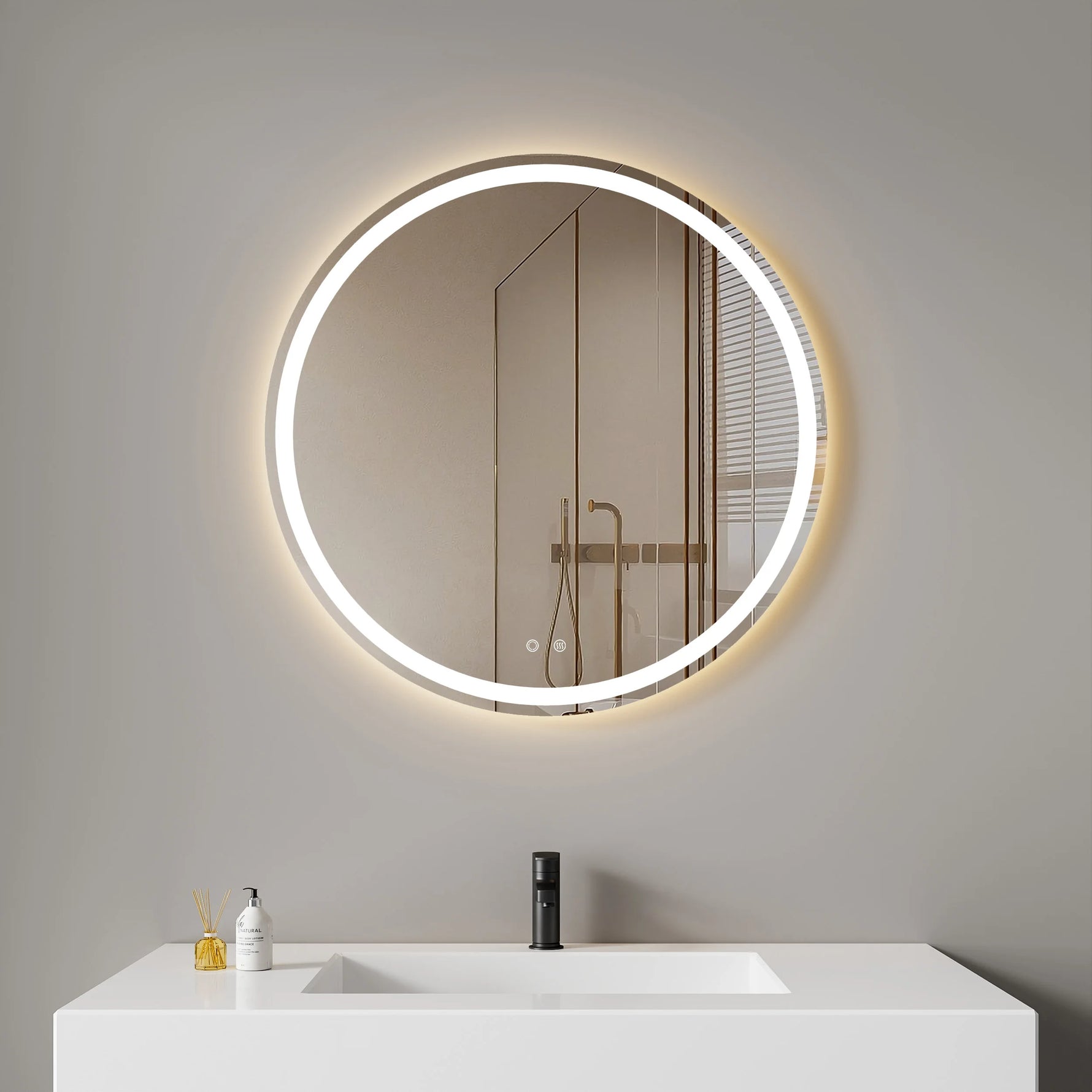 50/60cm Round LED Backlit Mirror Bathroom Vanity with Lights Anti-Fog Dimmable Smart Wall Mirror with Time and Touch Switch