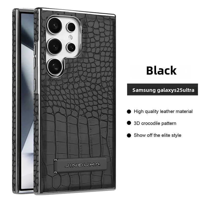 High Quality Leather Holder Electroplate Phone Case for Samsung Galaxy S25 S24 S23 Ultra S24 S23 Plus Bracket Magnetic Cover