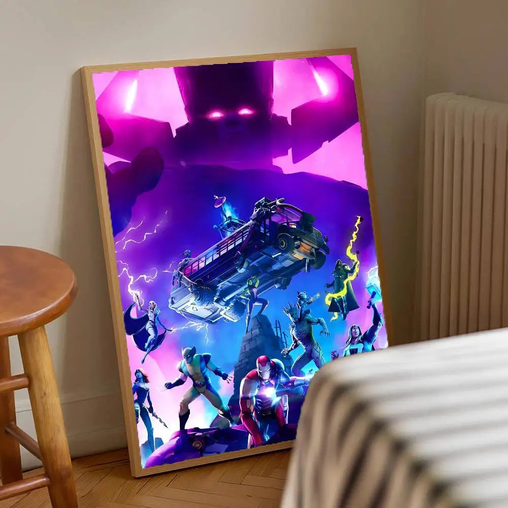 1pc F-Fortnites Game Poster Stickers Print Wall Art Canvas Painting Waterproof For Living Room Bedroom Home Decor