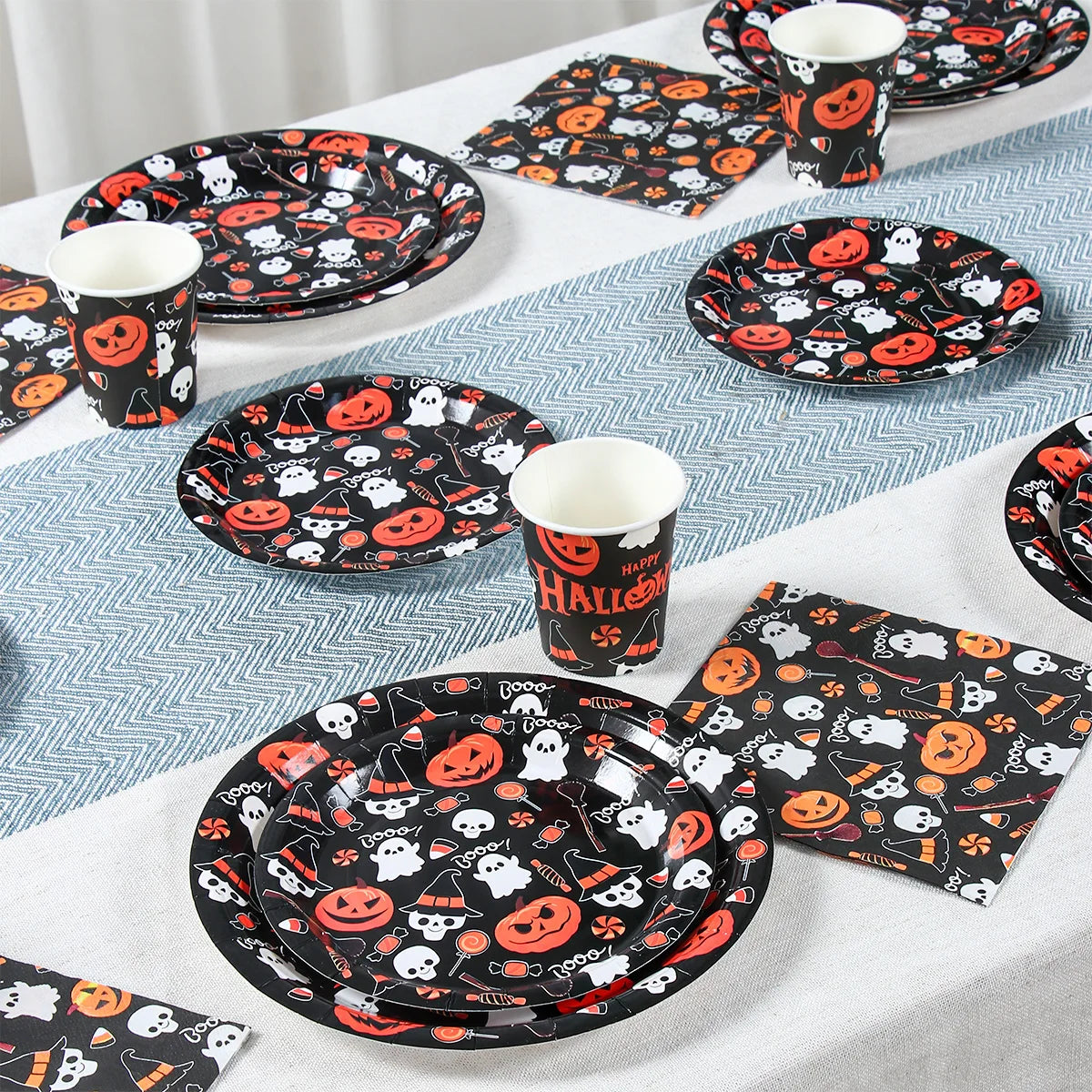 Halloween Disposable Tableware Halloween Party Decoration Spooky Pumpkin Paper Plates Napkins Cups Trick or Treat Party Supplies