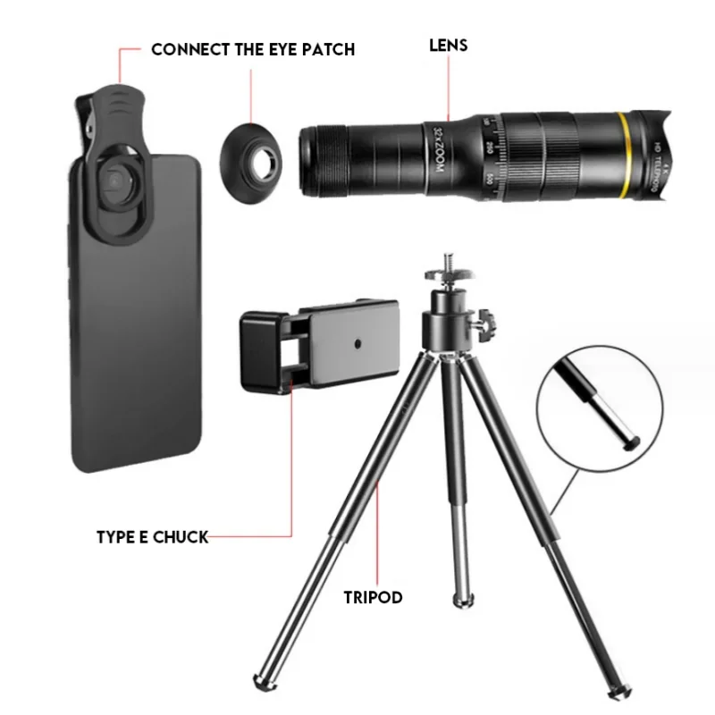 32x Professional Telescope Monocular HD Zoom Phone Lens Camera Telephoto With Tripod Metal Telescope For Tourism Camping