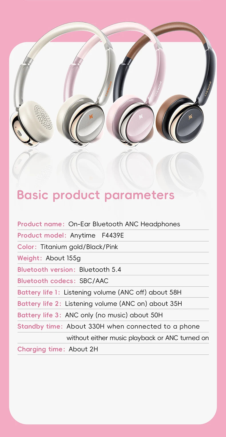 FiiO ANYTIME Bluetooth 5.4 Wireless Headphone Noise Cancelling Bluetooth Earphones Hi-Res Wireless Over-Ear Headphones with mic