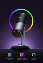 UGREEN USB Microphone with RGB Modes Professional Condenser Mic for PC Mac Gaming Karaoke Recording Streaming Podcasting