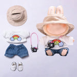 Plush Doll Clothes 17cm For Labubu Clothing Designer Rainbow White T Jeans Doll Clothes Set With Hat Glasses Toy Accessories