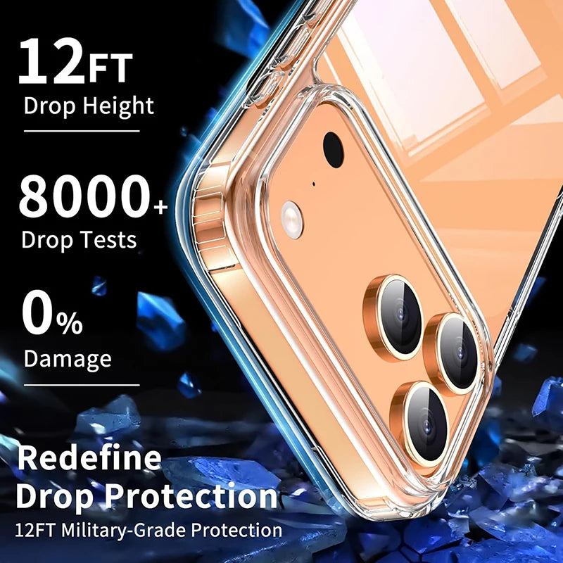 Hybird Military Grade Case for iPhone 17 Air 17 Pro Max Case Shockproof Transparent Hard Acrylic Case for iPhone 16 Pro Max 16E