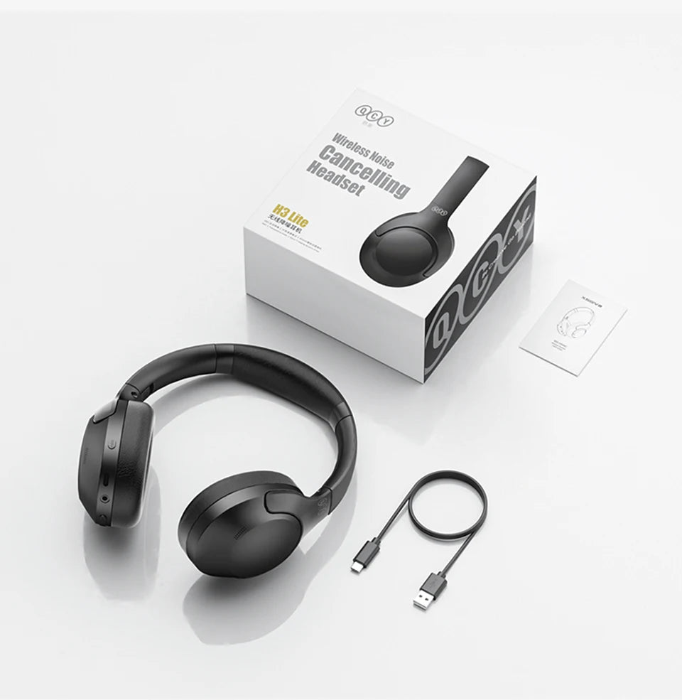 QCY H3 Lite ANC Wireless/Wired Headphones Bluetooth 5.3 Foldable Over Ear Headset HIFI Sound 60H Playtime Earphones Dual Connect