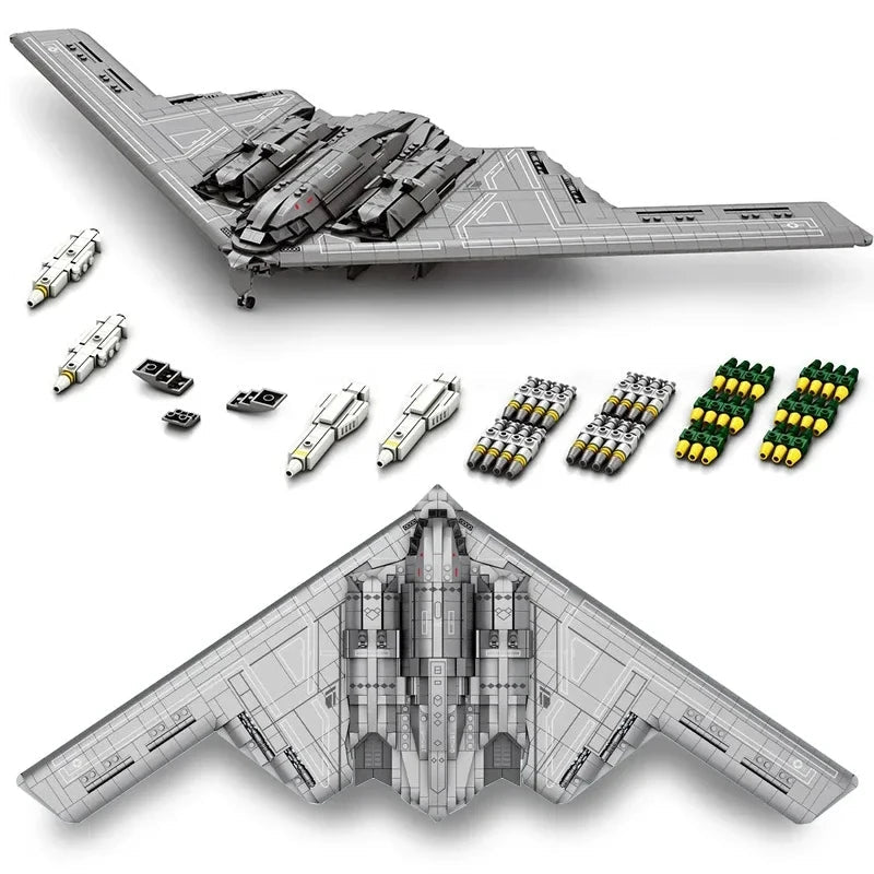 2024 NEW MOC B2 Military Stealth And Strategic Bomber Building Blocks Fighter Model With Missile Bomb Brick Toys for Adult Gifts