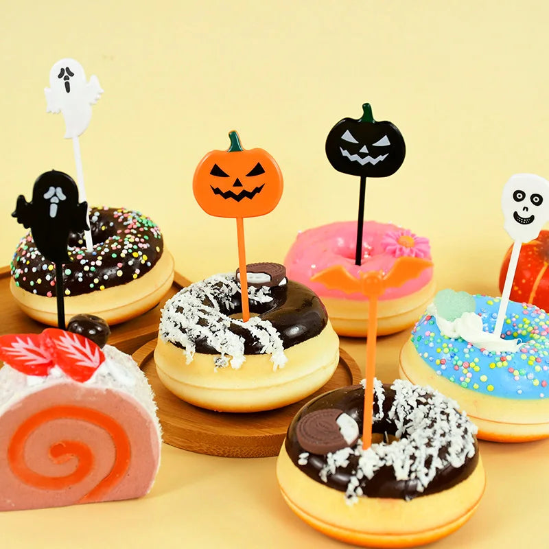 20/50Pcs Halloween Toothpicks DIY Cupcake Topper Pumpkin Ghost Dessert Fruit Picks Sticks Halloween Party Decoration Supplies