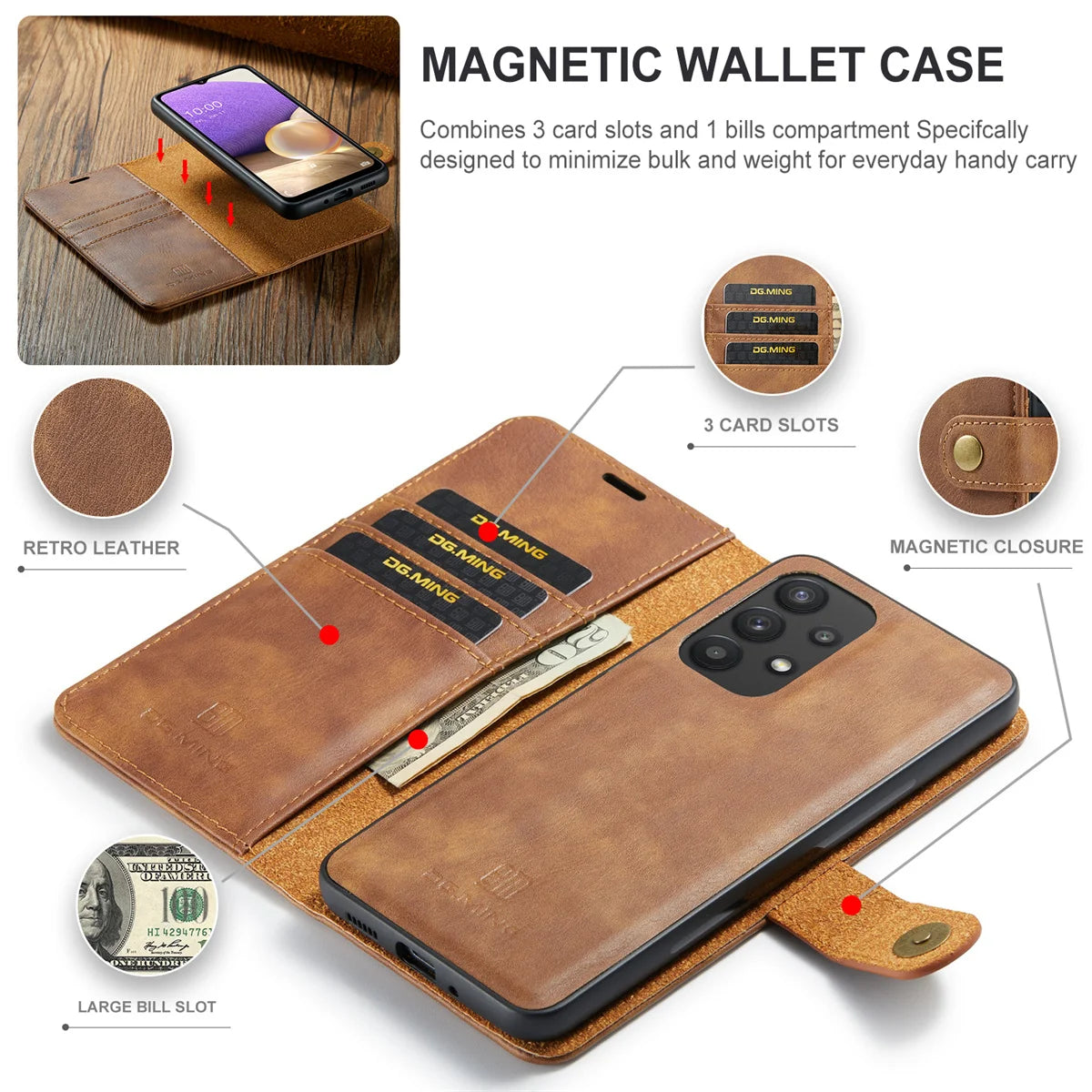 Detachable Magnetic Leather Case for Samsung Galaxy S24 S23 S22 Plus Ultra A14 A24 A34 A54 A53 A15 A35 A55 5G Wallet Card Holder