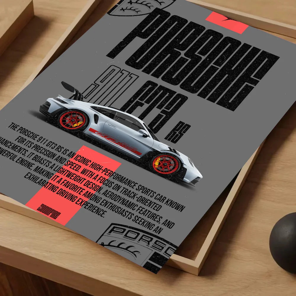 Porsche Cars Poster Self-adhesive Art Waterproof Paper Sticker Coffee House Bar Room Wall Decor