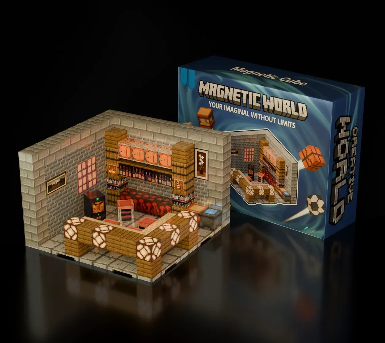 Magnetic Building Blocks Mine World Magnet Cube Set for Boy Girl Kid Age 3+ DIY Pixel style Model Base plate STEM Toy Baseplate