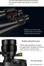 BORWOLF 20-60X70 Binoculars High Magnification  Long Range Zoom 60 Times  Hunting   Astronomical Telescope HD Professiona  Zoom