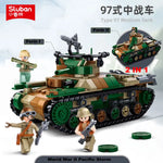 SLUBAN World War II 2 Military USA Abrams M1A2 Battle Tank Chariot Building Blocks Army Classic Accessories Model Kids Gift Toys