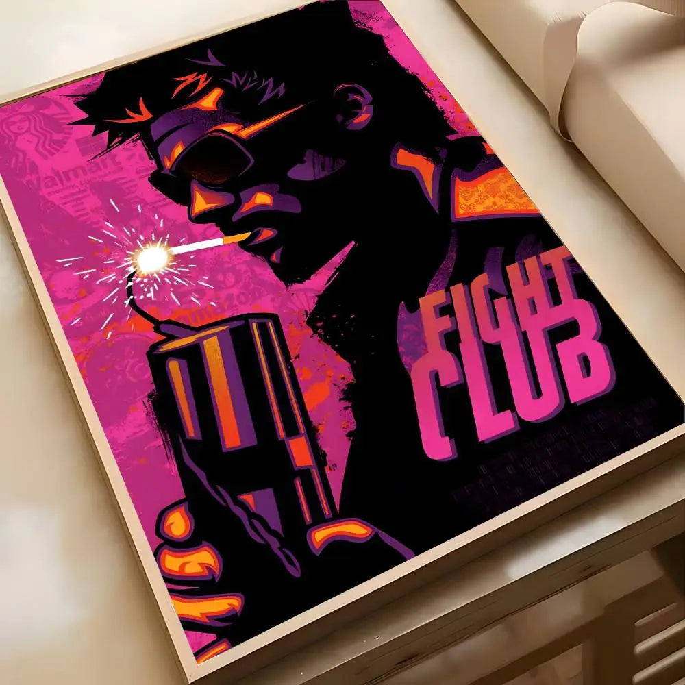 Movie Sticky Fight Club Poster High-definition art sticker Self adhesive waterproof home decoration for living room