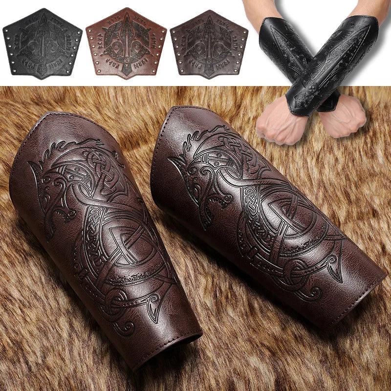 Medieval PU Leather Gauntlet Wristband Medieval Arm Bracers Punk Bracer Wrist Guards for Halloween Warrior Knight Photo Props
