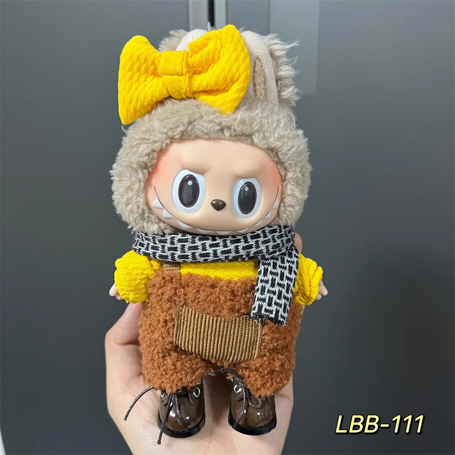 Cute Mini Plush Doll Clothes for 17cm Labubu Many Kinds of Overalls Clothes Accessories