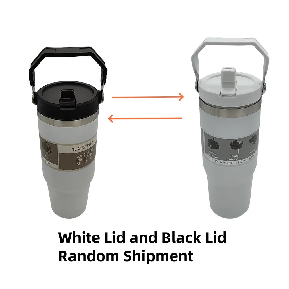 1pc Vacuum Tumbler with Lid Stainless Steel Portable Water Bottle with Dazzling Handle Insulated Tumbler Tote Handle 20/30OZ