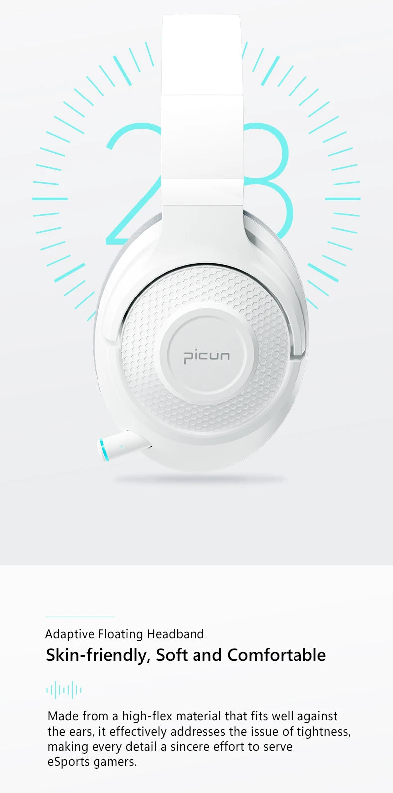 Picun BG 01 Gaming Wireless Headphone Mic OverEar Earphones 0.045s Low Latency Bluetooth 5.3 40mm Driver Wireless Cable Headset