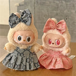17cm For Labubu Doll Clothing Skirt Bowhair Accessory Set Retro Bib Pants Clothes Luxury Messenger Bag Shoes Set Sitting Party