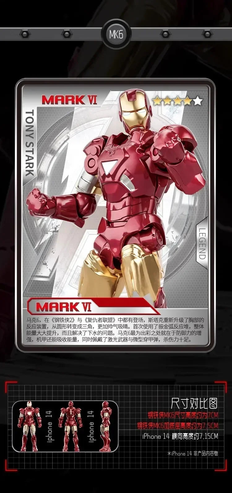 Marvel figure Splicing toys iron man MK1 MK2 MK3 MK4 MK5 MK6 MK7 Action figure model Birthday gift for children