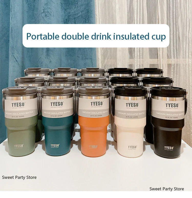 Tyeso 600/750/900/1050/1200ML Stainless Steel Thermos Bottle Car Coffee Cup Sports Water Bottles Keeps Cold and Heat Thermal Mug