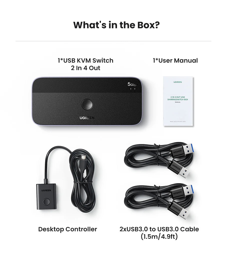 UGREEN USB KVM Switch USB 3.0 Switcher KVM Switch for PC Keyboard Mouse Printer 2 PCs Sharing 4 Devices USB Switch