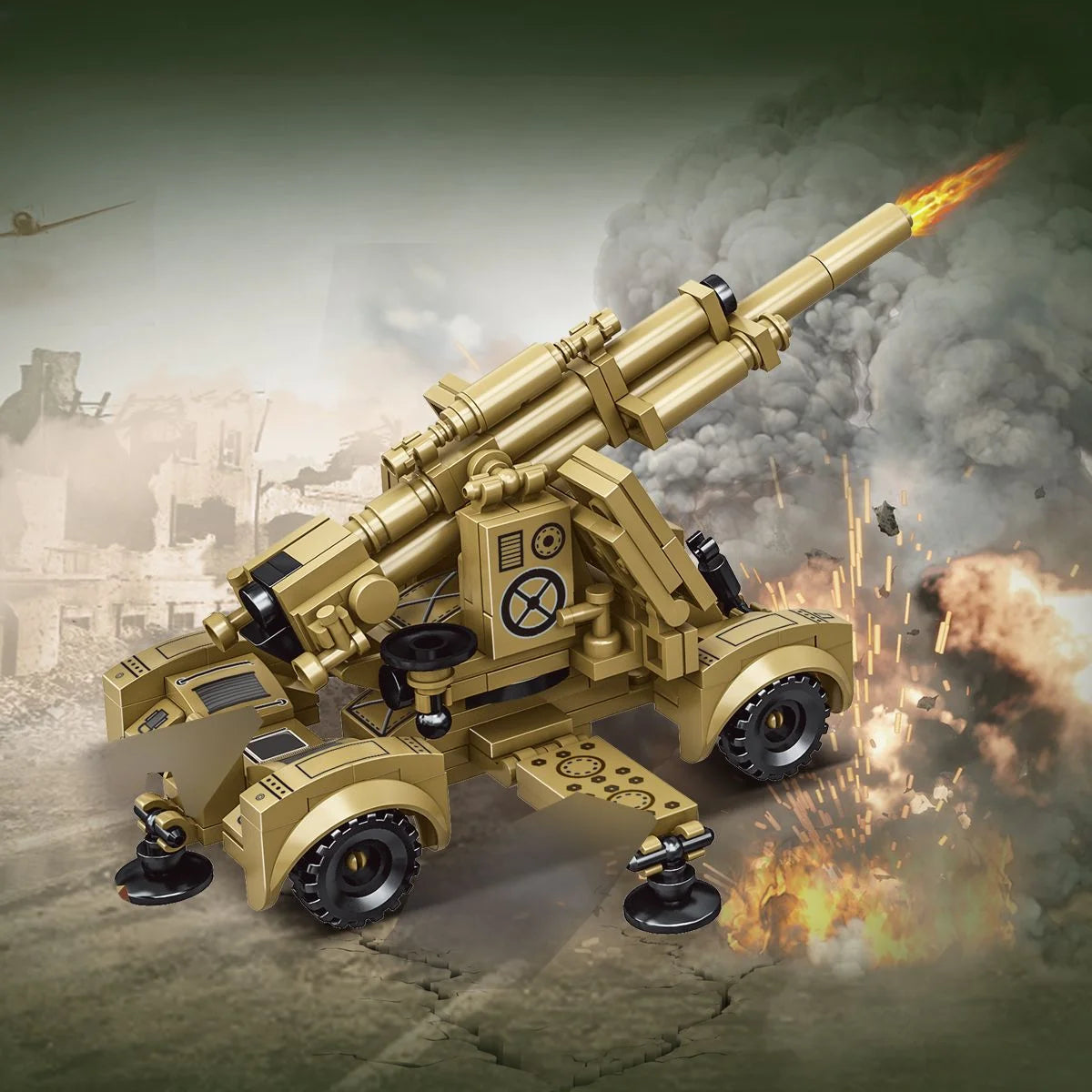 Military Patrol German Opel truck anti-aircraft gun Weapon Building Blocks WW2 Army Soldiers Brinquedos Bricks Classic Kids Toys