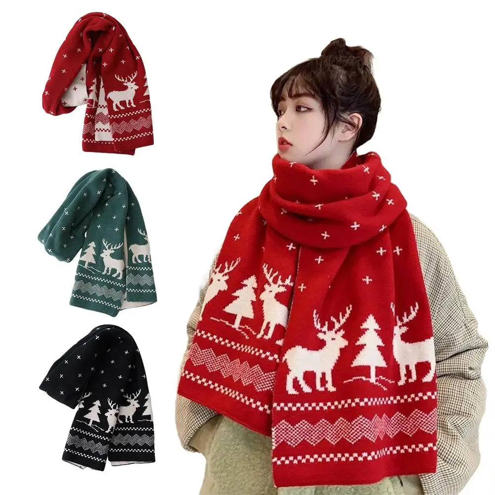 Christmas Atmosphere Santa Claus Knitted Red Scarf For Women New Style Warm Neck Protection Knitted Scarf Versatile Shawl