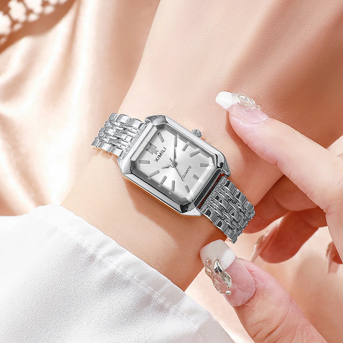 1/2/4PCS Fashion Rectangle Women Quartz Watches Stainless Steel Band Wristwatches for Girls Clock Reloj Mujer（Without Box）
