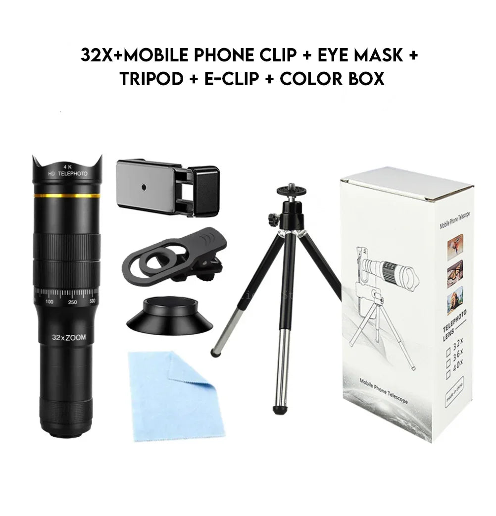 32x Professional Telescope Monocular HD Zoom Phone Lens Camera Telephoto With Tripod Metal Telescope For Tourism Camping